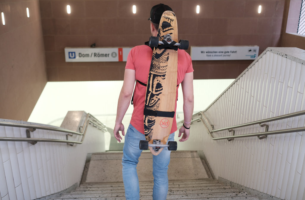 Sascha Wehle Skateboard Tragegurt, Rückengurt für Boards, Mountainboard, Longboard hands free tragen, 