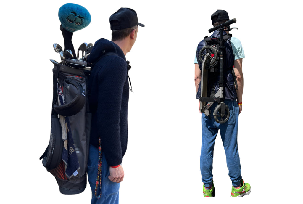 Golfsack Roller Tragegurt auf Motorrad transportieren eRoller Rückengurt Golfsack Tragealternative
