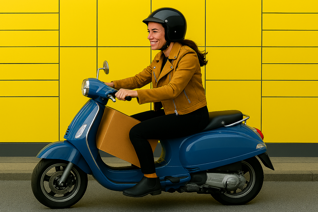 Paket Transport Roller Transport große Boxen auf Scooter Motorroller Erleichterung Postversand viele große Boxen tragen